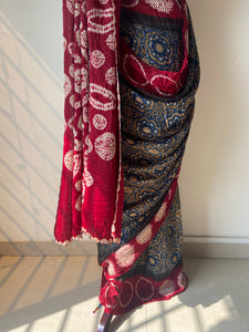 Shibori Ajrakh Fine Modal Silk Saree