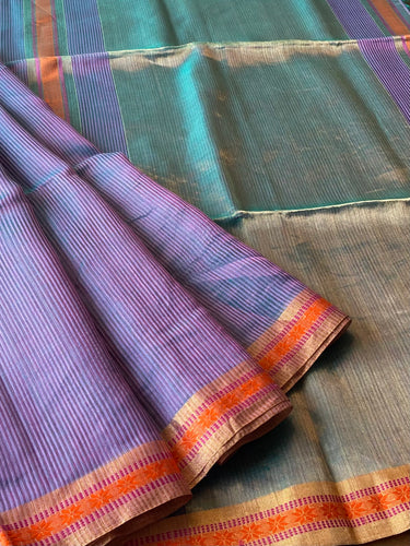 Maheshwari Silk Tissue Saree with fine pinstripes