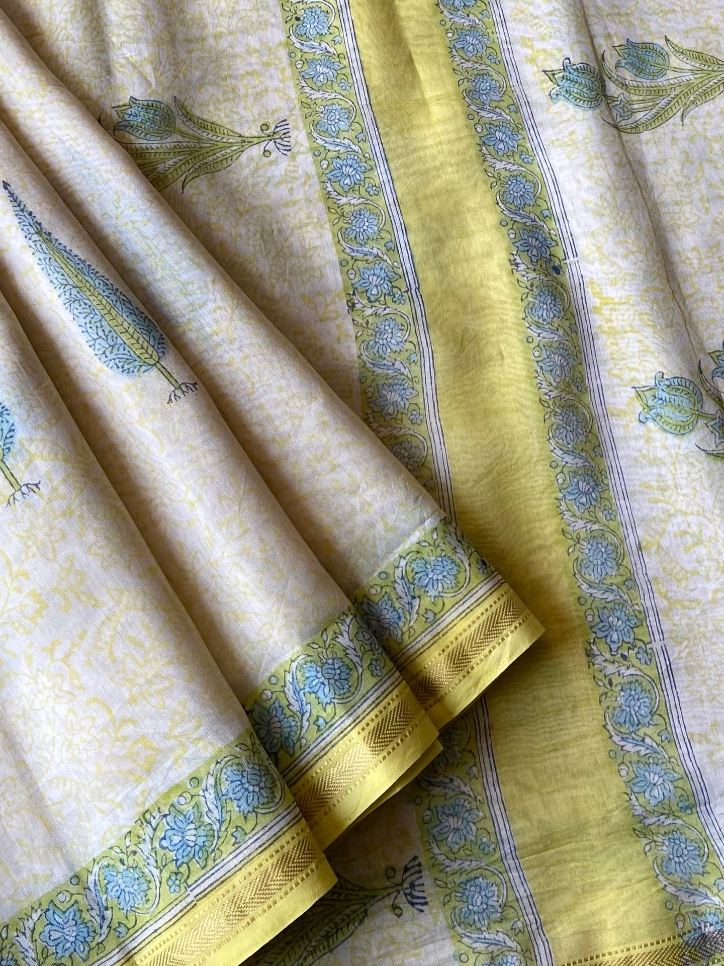 Block-Printed Silk-Cotton Saree