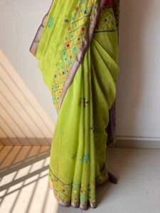 Lambani Embroidered Handwoven Maheshwari Silk-Cotton Saree.