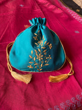 Load image into Gallery viewer, Silk Potli Tealish Blue