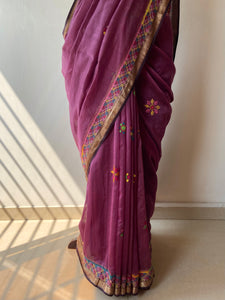 Lambani Embroidered Handwoven Maheshwari Silk-Cotton Saree.