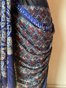 Shibori Ajrakh Fine Modal Silk Saree