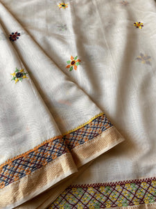 Lambani Embroidered Handwoven Maheshwari Silk-Cotton Saree.