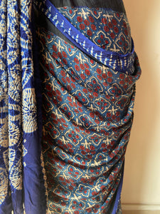 Shibori Ajrakh Fine Modal Silk Saree