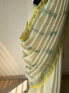 Block-Printed Silk-Cotton Saree