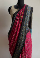 Load image into Gallery viewer, Ajrakh Bandhej fine Modal Silk Saree