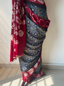 Shibori Ajrakh Fine Modal Silk Saree