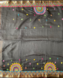 Lambani Embroidered Handwoven Maheshwari Silk-Cotton Saree.