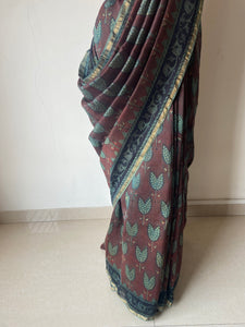 Block-Printed Silk-Cotton Saree