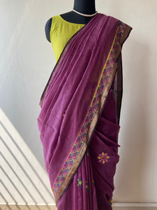 Lambani Embroidered Handwoven Maheshwari Silk-Cotton Saree.