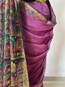 Lambani Embroidered Handwoven Maheshwari Silk-Cotton Saree.