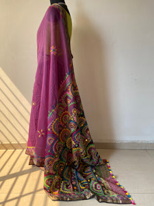 Lambani Embroidered Handwoven Maheshwari Silk-Cotton Saree.