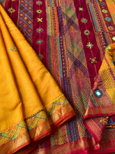 Load image into Gallery viewer, Lambani Embroidered Handwoven Maheshwari Silk-Cotton Saree.