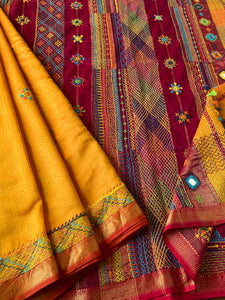 Lambani Embroidered Handwoven Maheshwari Silk-Cotton Saree.