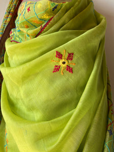 Lambani Embroidered Handwoven Maheshwari Silk-Cotton Saree.