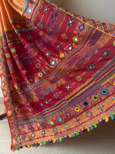 Lambani Embroidered Handwoven Maheshwari Silk-Cotton Saree.