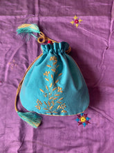 Load image into Gallery viewer, Silk Potli Firozee Blue