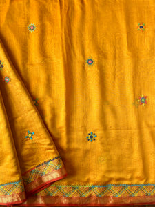 Lambani Embroidered Handwoven Maheshwari Silk-Cotton Saree.