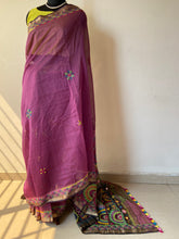 Load image into Gallery viewer, Lambani Embroidered Handwoven Maheshwari Silk-Cotton Saree.