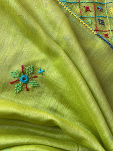 Lambani Embroidered Handwoven Maheshwari Silk-Cotton Saree.