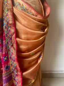 Lambani Embroidered Handwoven Maheshwari Silk-Cotton Saree.