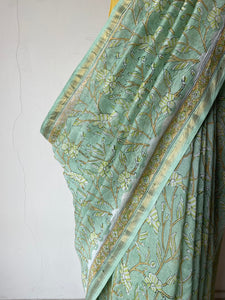 Block-Printed Silk-Cotton Saree