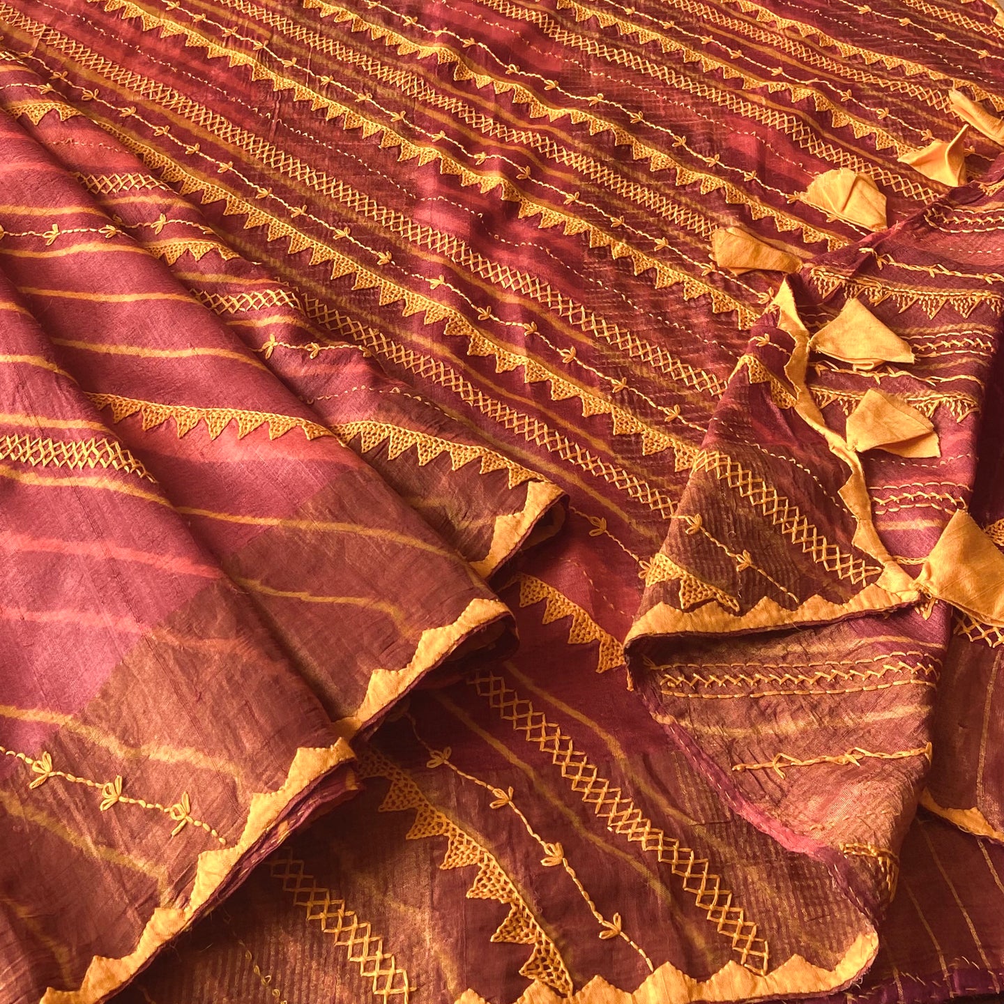 Lambani Embroidered Tussar Leheriya Saree