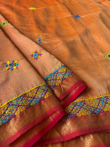 Lambani Embroidered Handwoven Maheshwari Silk-Cotton Saree.