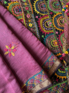 Lambani Embroidered Handwoven Maheshwari Silk-Cotton Saree.