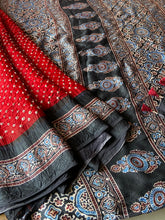 Load image into Gallery viewer, Ajrakh Bandhej fine Modal Silk Saree