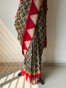 Shibori Ajrakh Fine Modal Silk Saree