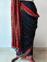 Load image into Gallery viewer, Ajrakh Bandhej fine Modal Silk Saree