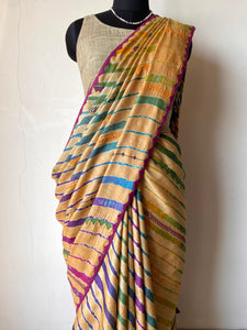 Lambani Embroidered Tussar Leheriya Saree