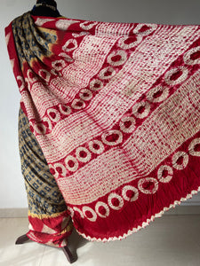 Shibori Ajrakh Fine Modal Silk Saree