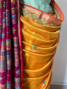 Lambani Embroidered Handwoven Maheshwari Silk-Cotton Saree.