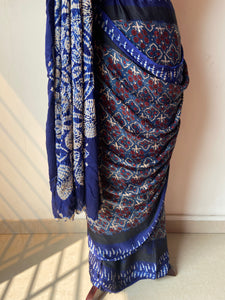 Shibori Ajrakh Fine Modal Silk Saree