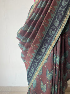 Block-Printed Silk-Cotton Saree