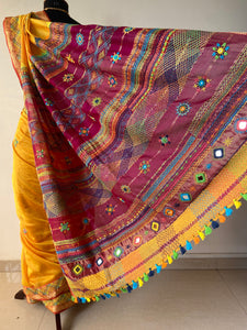 Lambani Embroidered Handwoven Maheshwari Silk-Cotton Saree.