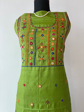 Load image into Gallery viewer, Lambani Tussar Unstitched Kurta - parrot green