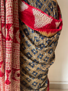 Shibori Ajrakh Fine Modal Silk Saree