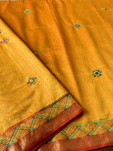 Load image into Gallery viewer, Lambani Embroidered Handwoven Maheshwari Silk-Cotton Saree.