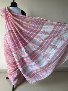 Block-Printed Silk-Cotton Saree