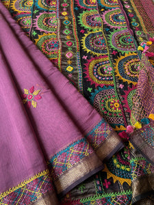 Lambani Embroidered Handwoven Maheshwari Silk-Cotton Saree.