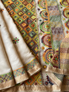 Lambani Embroidered Handwoven Maheshwari Silk-Cotton Saree.