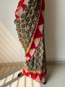 Shibori Ajrakh Fine Modal Silk Saree