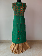 Load image into Gallery viewer, Lambani Tussar Unstitched Kurta - Tealish dark green