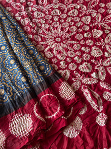 Shibori Ajrakh Fine Modal Silk Saree