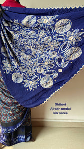 Shibori Ajrakh Fine Modal Silk Saree