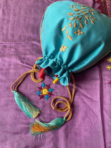 Silk Potli Firozee Blue